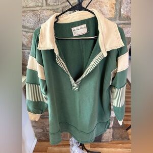 (NWOT)We The Free by Free People Green Patchwork Pullover Top S Oversized